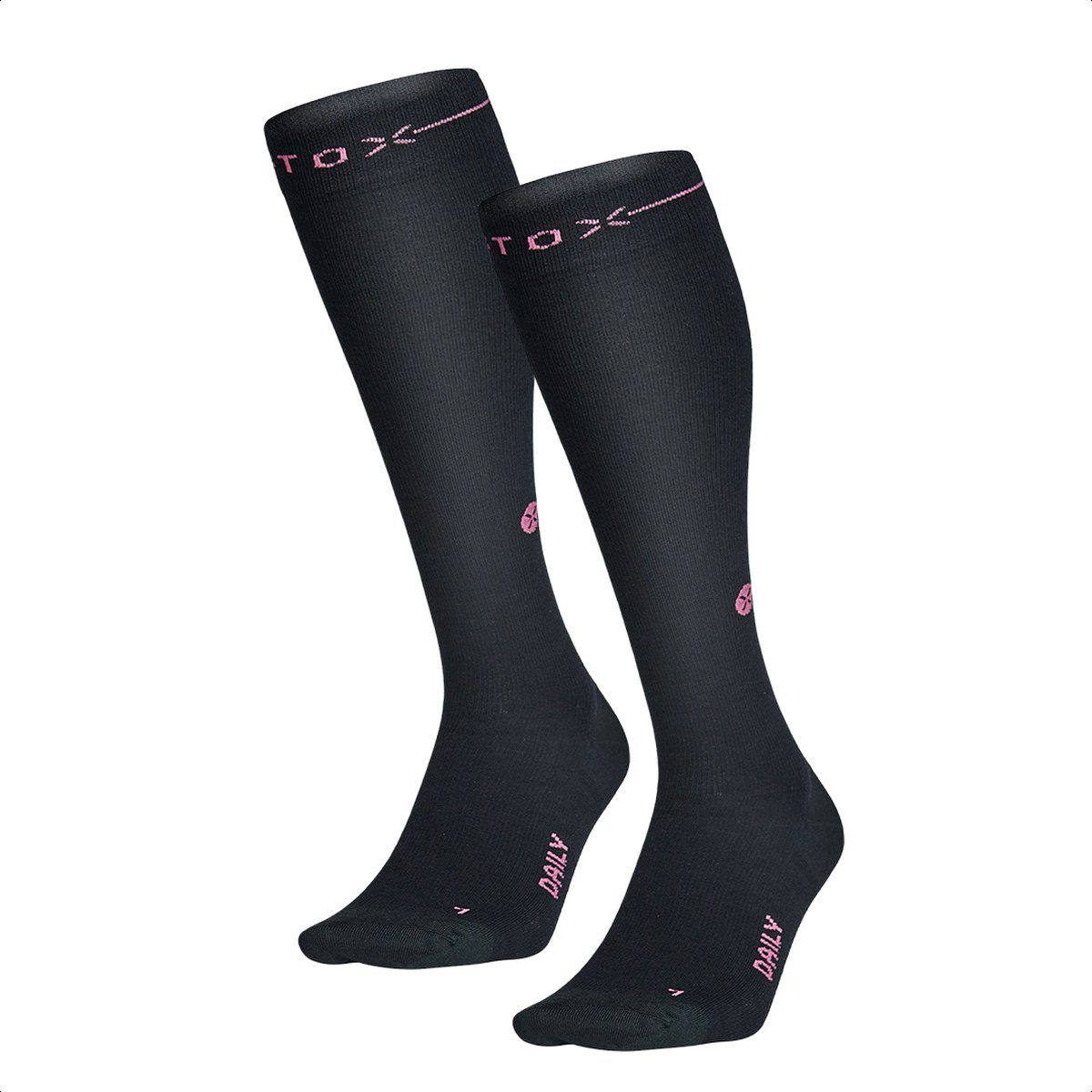 STOX Energy Socks Merino Everyday Sokken Dames - 2 Pack - Compressiekousen - Zwart / Fuchsia - Merino Wol Compressie Sokken - Naadloos - Steunkousen - Maat: 36-38 (2 paar)