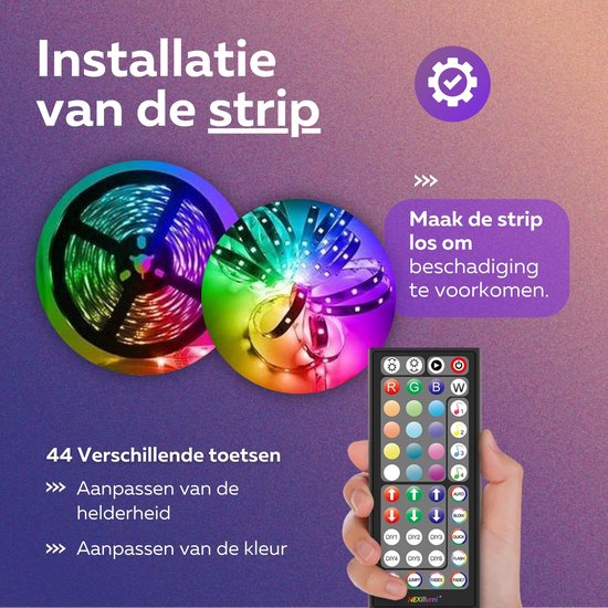 BYER RGB LED Strip Licht 15 Meter - Muzieksynchronisatie + Kleurverandering - Ingebouwde Microfoon - App Bediening + Afstandsbediening - Verlichting - 5050 RGB Led (5M/10M/15M/20M/30M)