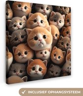 Canvas Schilderij Katten - Huisdieren - Kitten - Design - Jongens - Meisjes - 90x90 cm - Wanddecoratie