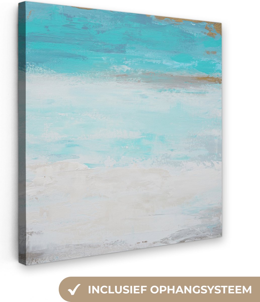 Canvas Schilderij Verf - Blauw - Wit - Kunst - 90x90 cm - Wanddecoratie