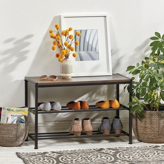 Schoenenbank Lillehammer 90x37x42 Cm Zwart En Grijs En Casa