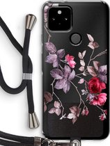 Case Company® - Hoesje met koord geschikt voor Google Pixel 5 hoesje met Koord - Mooie bloemen - Telefoonhoesje met Zwart Koord - Bescherming aan alle Kanten en Over de Schermrand
