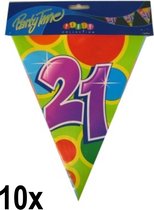 10x Leeftijd vlaggenlijn 21 jaar - Dubbelzijdig bedrukt - Vlaglijn feest festival abraham sara vlaggetjes verjaardag jubileum leeftijd