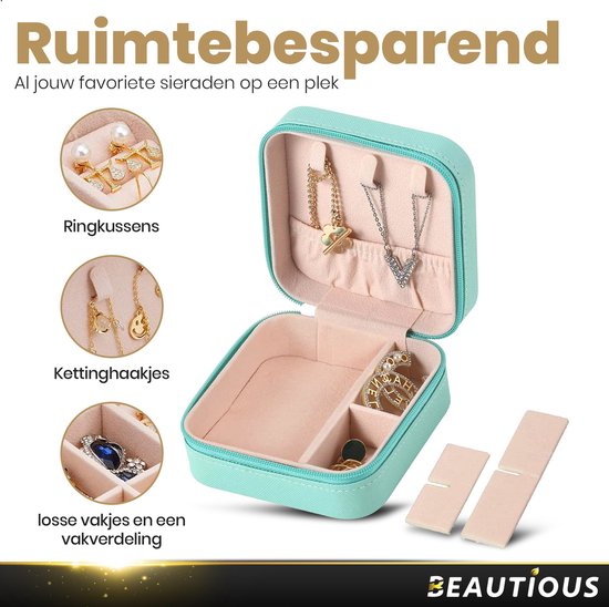 Beautious® Luxe Sieradendoos – Sieradenhouder – Juwelendoos – Compact - Ring/Oorbellen/ Ketting/Horloge - Mint