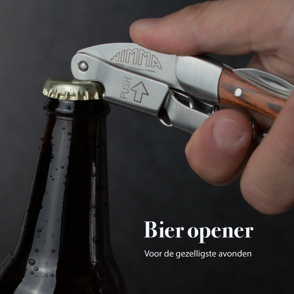 Kurkentrekker - Multifunctioneel - Kurkentrekker Wijn - Kelnersmes - 3 in 1 set - Wijnopener - RVS - Bieropener - Flesopener - Bruin en RVS - van Nimma — cadeau in Kookcadeaus - foto 7