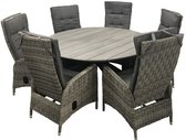 7-delige ronde tuinset | 6 Kos verstelbare tuinstoelen (AG) | ⌀150cm Cyprus tuintafel (Grey)