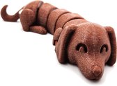 Gearticuleerde Wiener Hond, Dachshund beeldje, 3D-geprint bruine hond, hondje figuur, flexibele worsthond