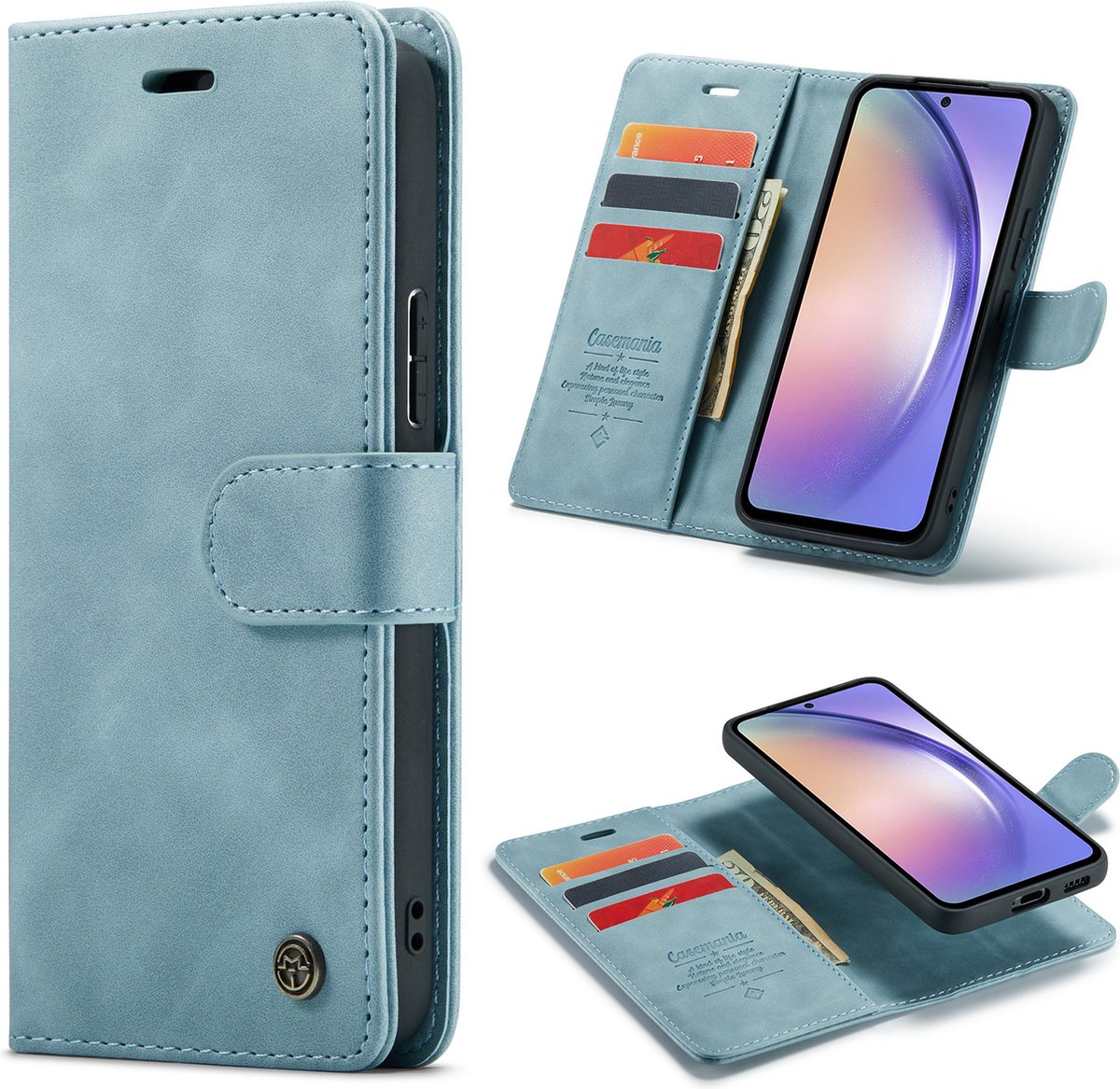 Casemania Hoesje Geschikt voor Google Pixel 7A - Aqua Blue - 2 in 1 Magnetic Book Case