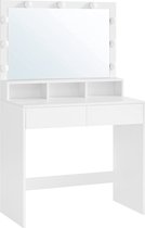kaptafel, kaptafel, cosmeticatafel met 9 LED lampen en spiegel, instelbare lichtsterkte, 2 laden en 3 open vakken, lades, modern, wit