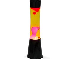 i-Total Lavalamp - Lava Lamp - Sfeerlamp - 40x11 cm - Glas/Aluminium - 30W - Geel met rood/roze Lava - Zwart - XL1759