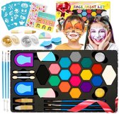 Kinder Make-up - 16 Professionele Kleuren met 32 Sjablonen 116 strassteentjes en Haarkrijt