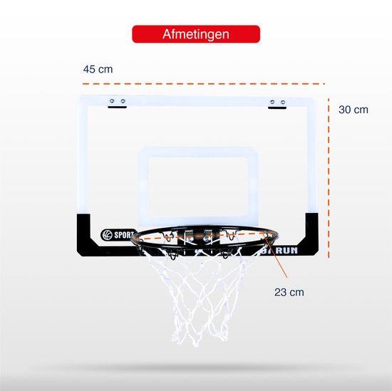 Mini Basketbalset - Mini Hoop - Basketbalbord - Basketbal + Basketbalring + Balpomp - Voor op de deur - DABI