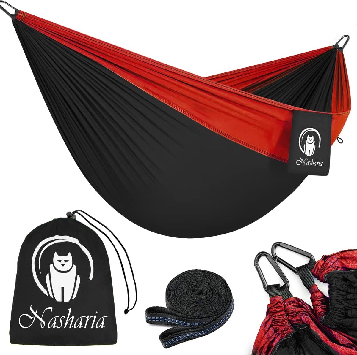 Outdoor Hammock for 2 People - 300 kg Load Capacity, 275 x 140 cm - Ultralight Breathable Nylon Parachute Hammock for Camping, Garden, Beach