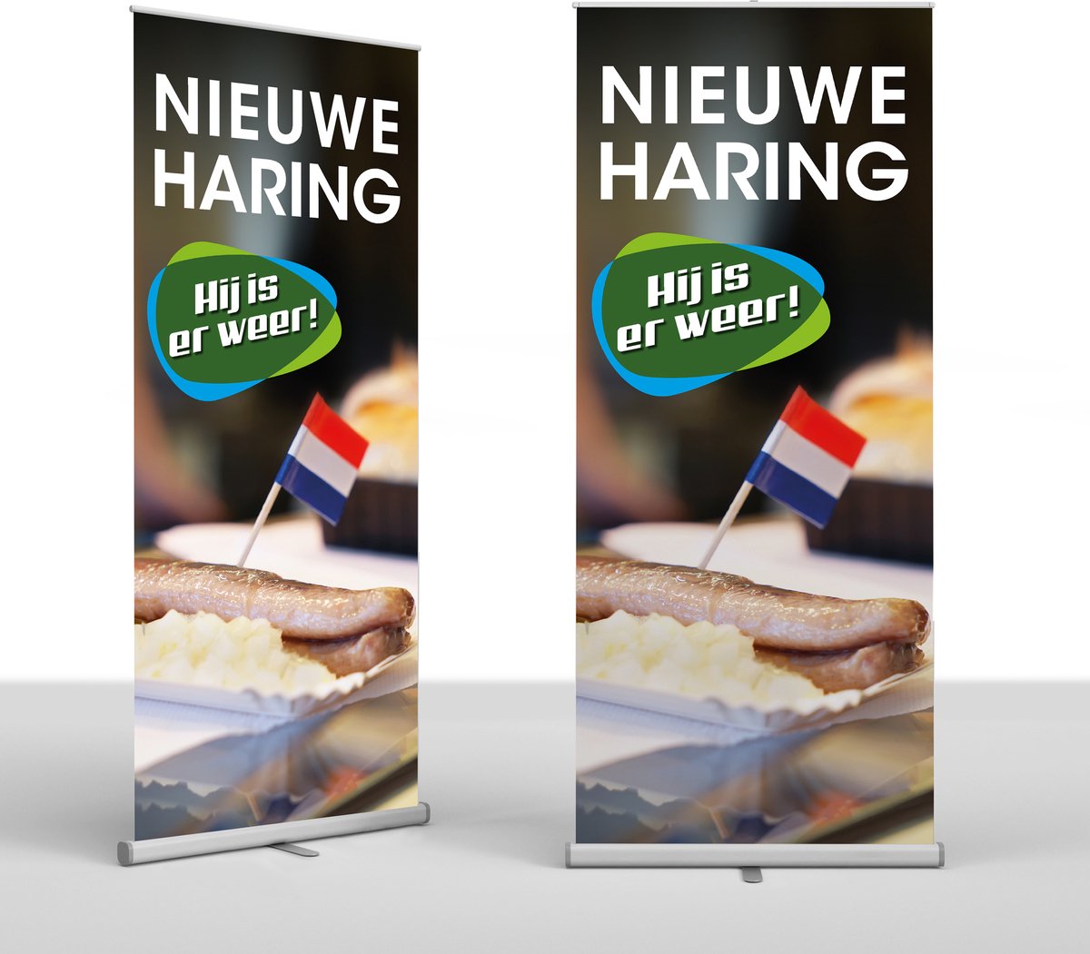 Roll banner - banier - reclame - nieuwe haring - promotie - viswinkel 85cm x 200cm + draagtas