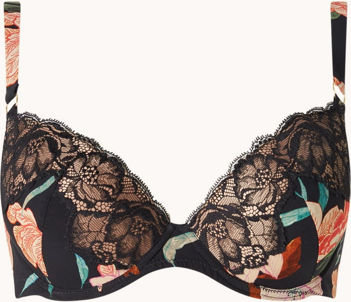 Aubade Sweet Folk plunge beugel bh met bloemenprint en kant zwart