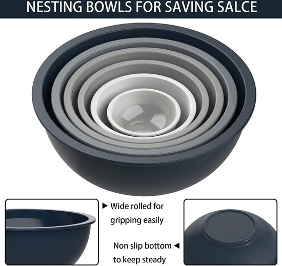 Set De 6 Saladiers Gigognes Avec Couvercles - Plastique Sans BPA - Idéal Cuisine Et Rangement