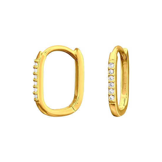 Joy|S - Zilveren ovale oorringen - 9 x 13 mm - zirkonia - 14k goudplating