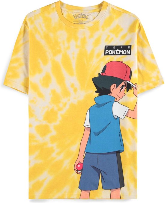 Pokémon - Ash And Pikachu - Digital Printed Heren T-shirt - S - Geel
