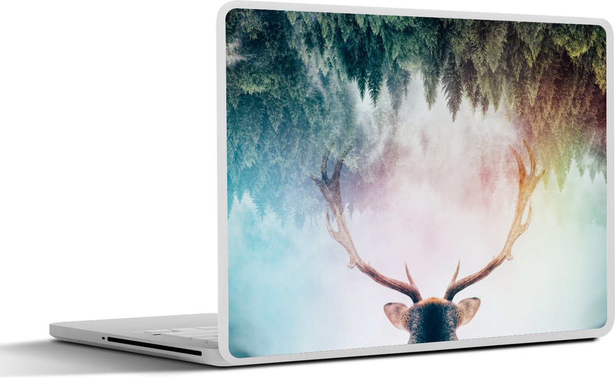 Laptop sticker - 13.3 inch - Hert - Gewei - Bos - Mist - 31x22,5cm - Laptopstickers - Laptop skin - Cover