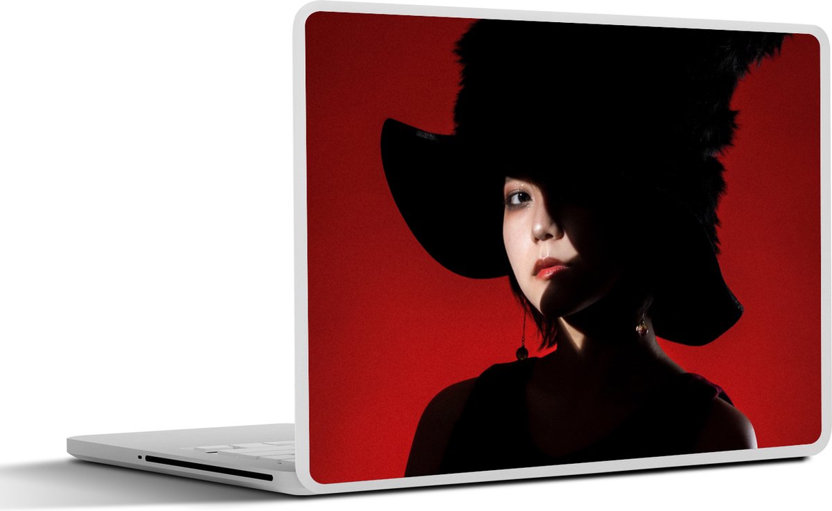 Laptop sticker - 11.6 inch - Rood - Vrouw - Zwart - Portret - 30x21cm - Laptopstickers - Laptop skin - Cover