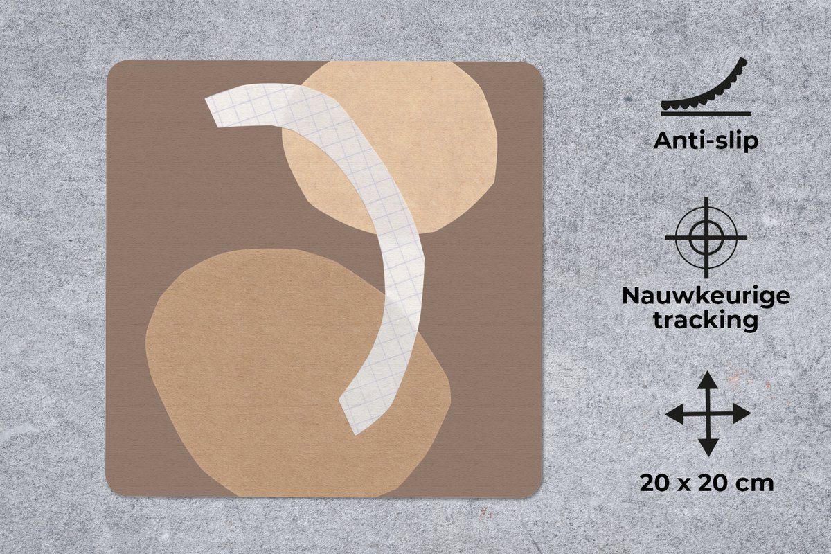 Muismat 20x20 cm - Mousepad Vormen - Abstract - Ruitjes - Pastel - Bruin - Muismatten