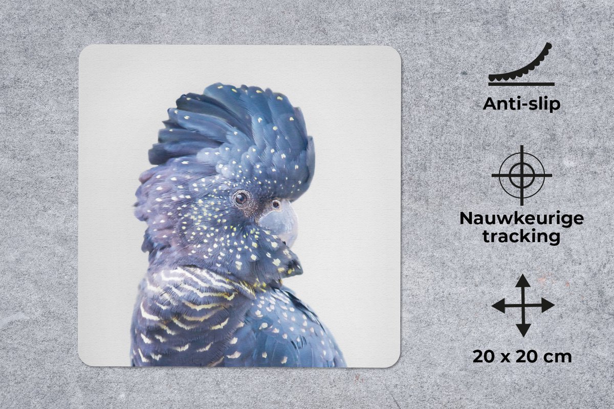 Muismat 20x20 cm - Mousepad Kaketoe - Blauw - Dieren - Natuur - Muismatten
