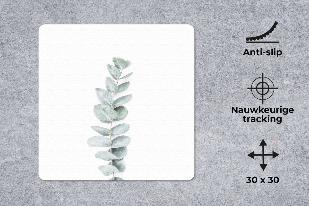 Muismat 30x30 cm - Mousepad Plant - Groen - Natuur - Wit - Muismatten