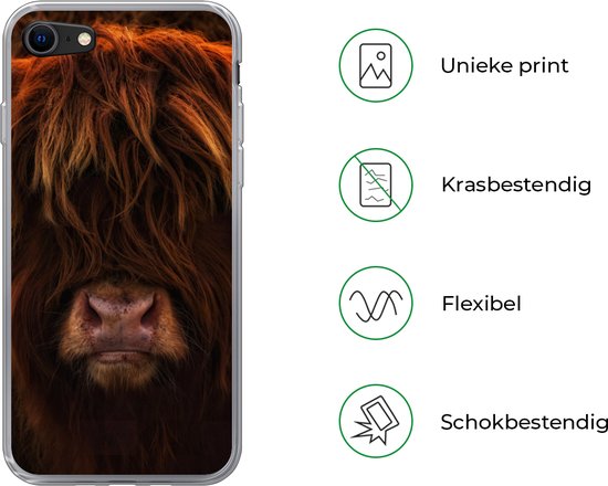 Coque iPhone 8 - Highlander écossais - Vache - Zwart - Portrait - Coque en Siliconen
