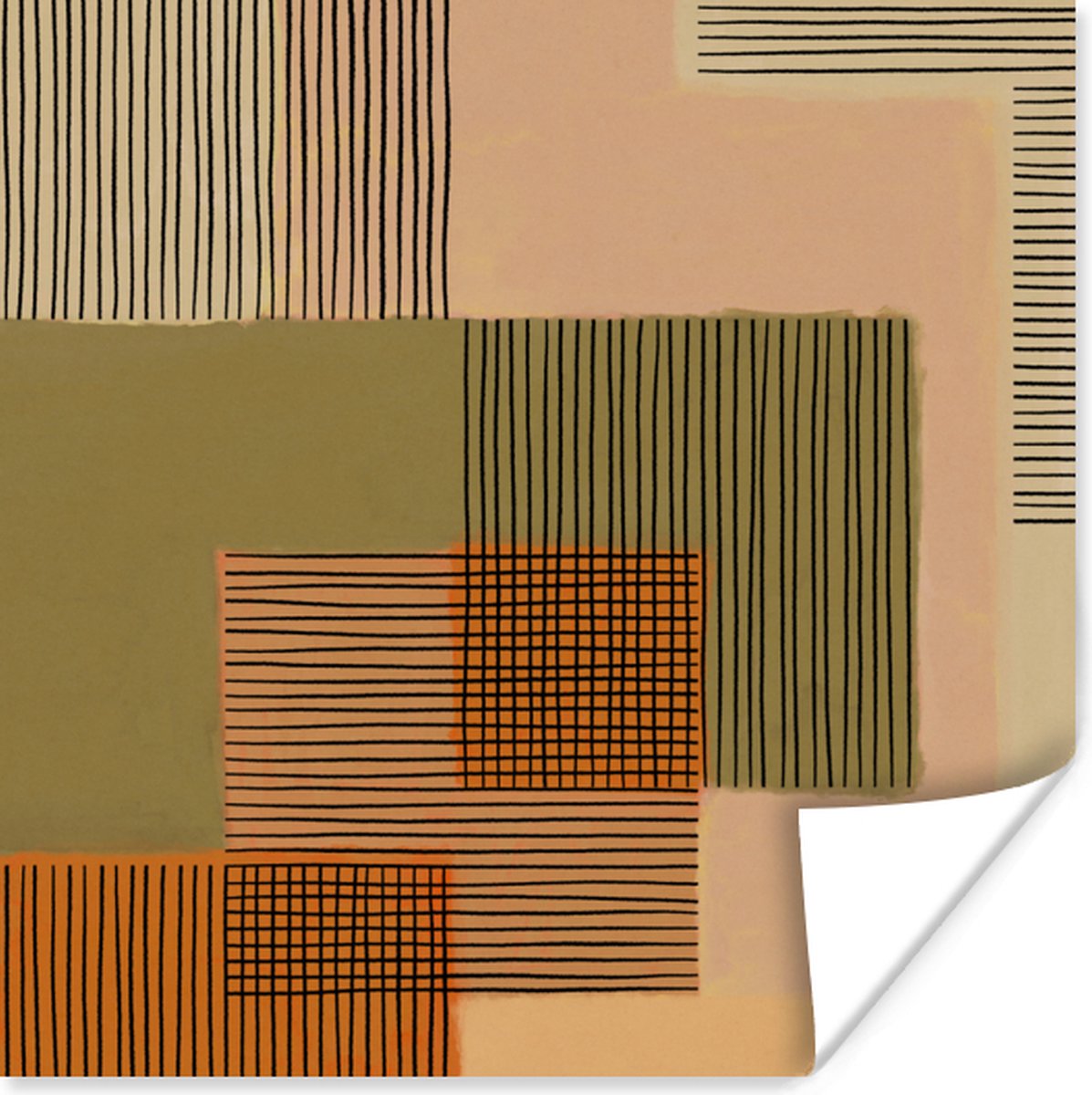 Poster Abstract - Lijnen - Kubus - Patchwork - 30x30 cm