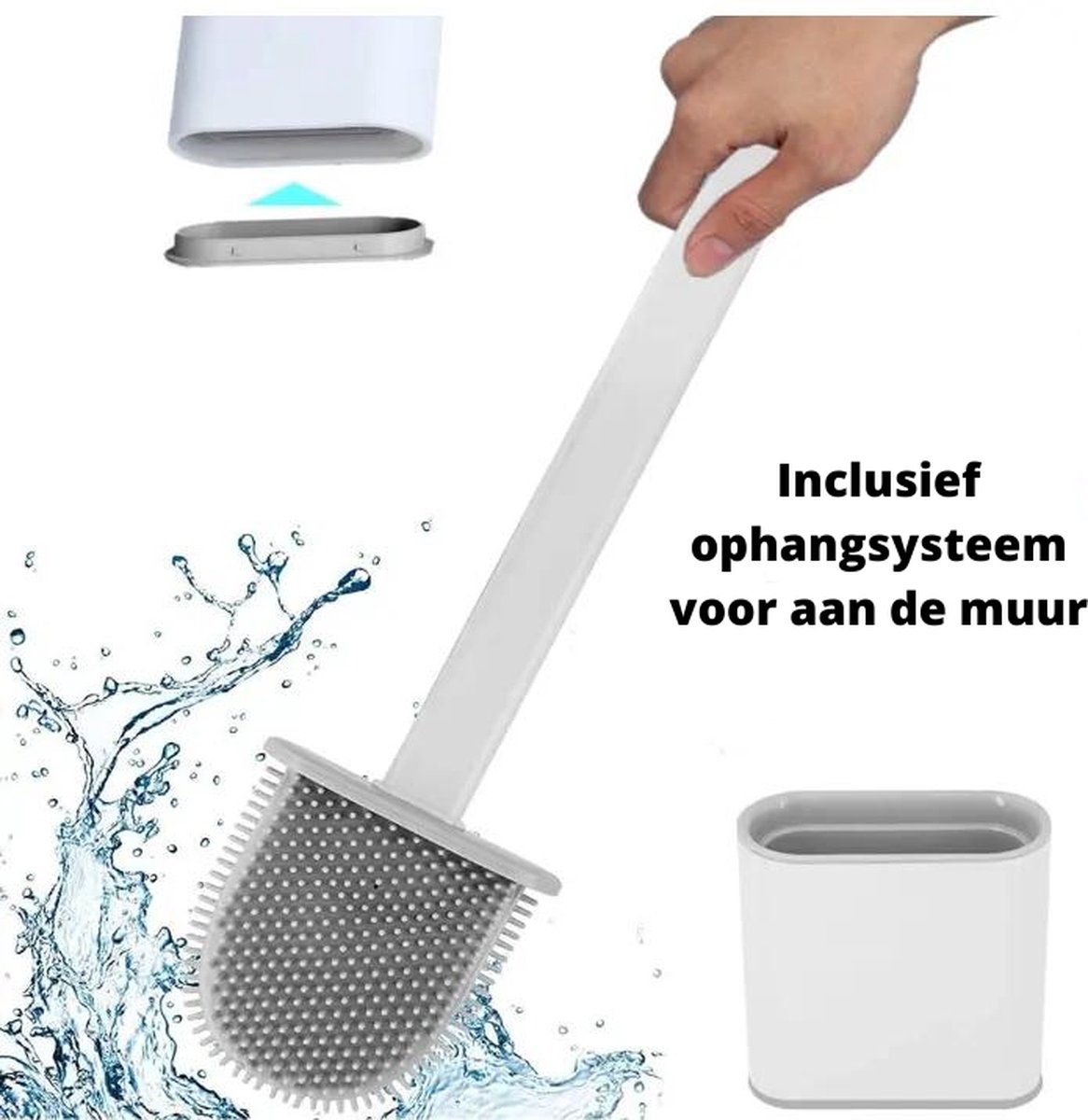 Flexibele siliconen WC borstel met houder - Hygiënische toiletborstel met ophangsysteem / wandmontage - Duurzaam en antibacterieel – Wit