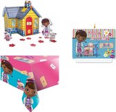 Doc McStuffins - Speelgoed dokter - Feestpakket - Kinderfeest - Verjaardag - Themafeest - Tafelkleed - Tafeldecoratie set – Taartkaars.