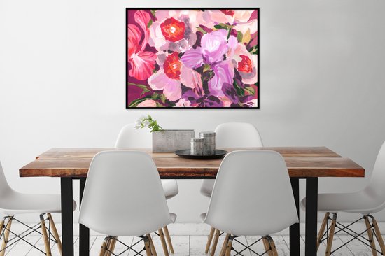Cadre photo avec affiche - Rose - Orchidée - Fleurs - Couleurs - Botanique - 80x60 cm - Cadre pour affiche