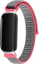 Nylon Smartwatch bandje - Geschikt voor Fitbit Inspire 3 nylon bandje - flash pink - Strap-it Horlogeband / Polsband / Armband