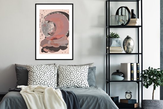 Fotolijst incl. Poster - Tekst - Dream - Pastel - Maan - Design - 60x90 cm - Posterlijst