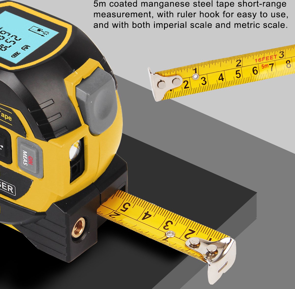 Télémètre laser Evago avec écran LCD rétroéclairé, ruban à mesurer, télémètre  laser de 40 m, ruban à mesurer de 5 m, laser pour la mesure, portable,  rechargeable