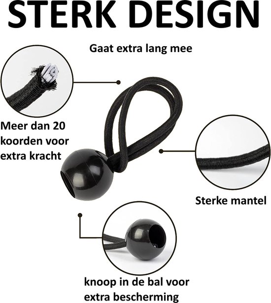 Spanelastiek 15cm met bal / 25 stuks - Spanband voor Bootzeil/Zeil/Spandoeken/Schaduwdoek/Aanhangwagen/Tent - 15 cm - wit - tentspanner van ProPlus — afbeelding 3
