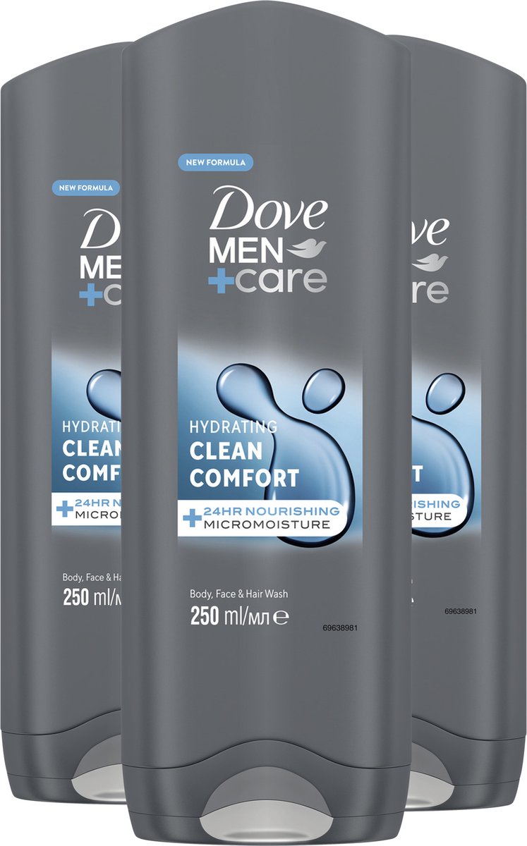 Dove Men+Care Clean Comfort 3-in-1 Douchegel - 3 x 250 ml - Voordeelverpakking