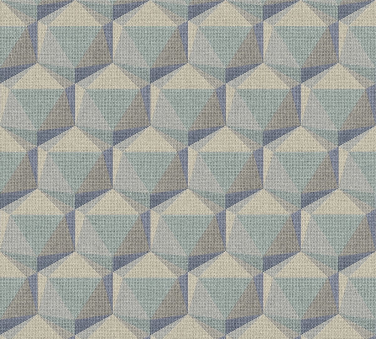 GRAFISCH 3D BEHANG | Retro - blauw beige grijs groen - A.S. Création Nara