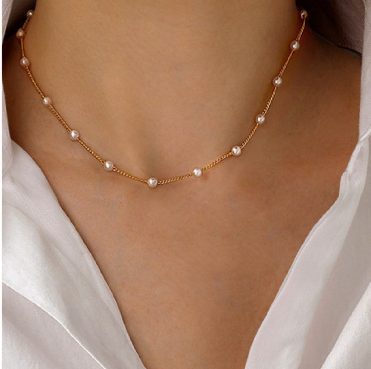 Fler® | Luxe | Klassiek | Minimalistisch | Ketting Dames | Kerst cadeau | Valentijnsdag kado | Collier Vrouw | Parel | Kralen | Goudkleurig