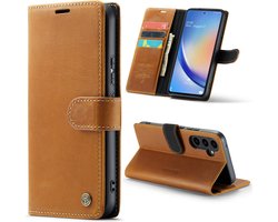 Casemania Echt Leren Hoesje Geschikt voor Samsung Galaxy A54 5G - Sienna Brown - Leer Wallet Hoes - Portemonnee Book Cover met Pasjeshouder