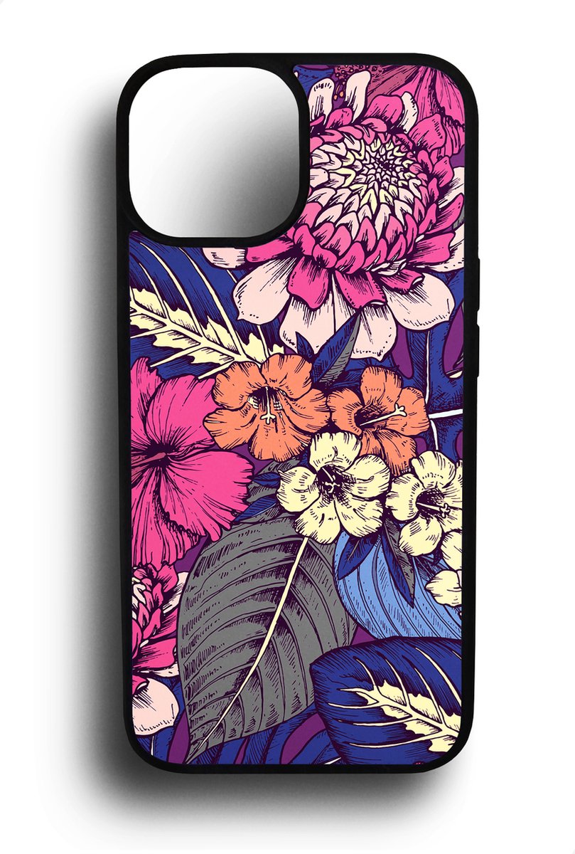 Ako Design Apple iPhone 14 hoesje - Bloemen - roze - Hoogglans - TPU Rubber telefoonhoesje - hard backcover