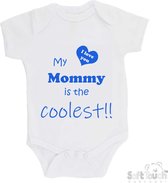 100% katoenen Romper "My mommy is the coolest!! / I love you" Moeder Moederdag Mama Jongens Katoen Wit/blauw Maat 62/68