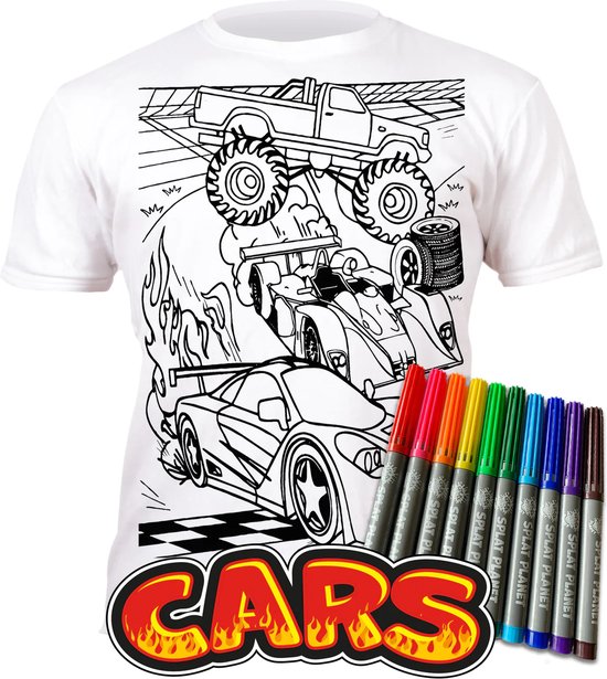 T-shirt Splat - Colorez votre beau T-shirt encore et encore - avec différentes Voitures cool - 3-4 ans