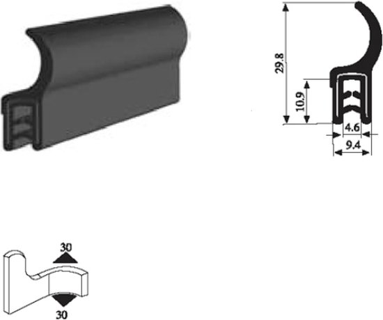 Foto: Vrr u profiel klemprofiel rubber randbescherming 1 5 3 mm met lip 009 per 5 10 of 50 meter