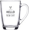 Clayre & Eef Theeglas 300 ml Glas Hart Hello new day Theemok