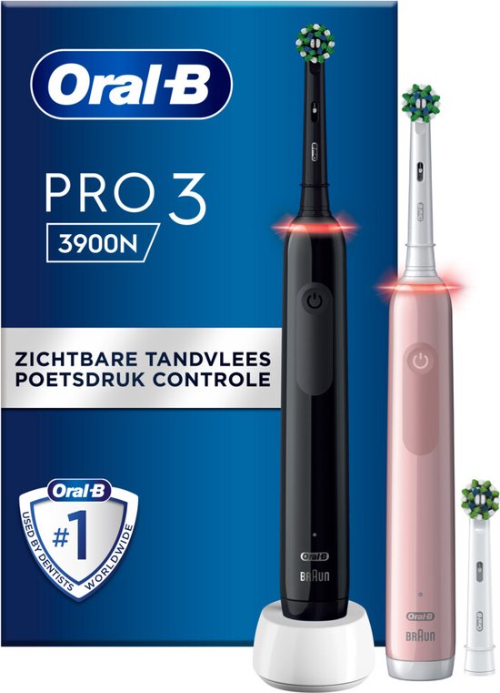 Oral B Pro 3 3900 Duo - Zwart en Roze Elektrische tandenborstel - met extra opzetborstel