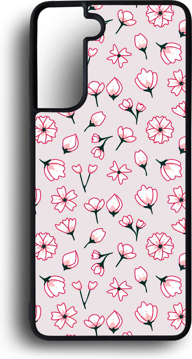 Ako Design Samsung Galaxy S21 hoesje - Bloemen patroon - roze - Hoogglans - TPU Rubber telefoonhoesje - hard backcover