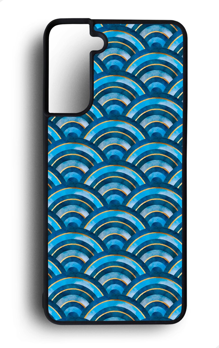Ako Design Samsung Galaxy S21 Plus hoesje - Japanse golven - blauw - Hoogglans - TPU Rubber telefoonhoesje - hard backcover