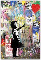 Allernieuwste.nl® Canvas Schilderij Banksy Girl with Balloon Graffiti 2 - Poster - Meisje - Reproductie - 50 x 70 cm- Kleur