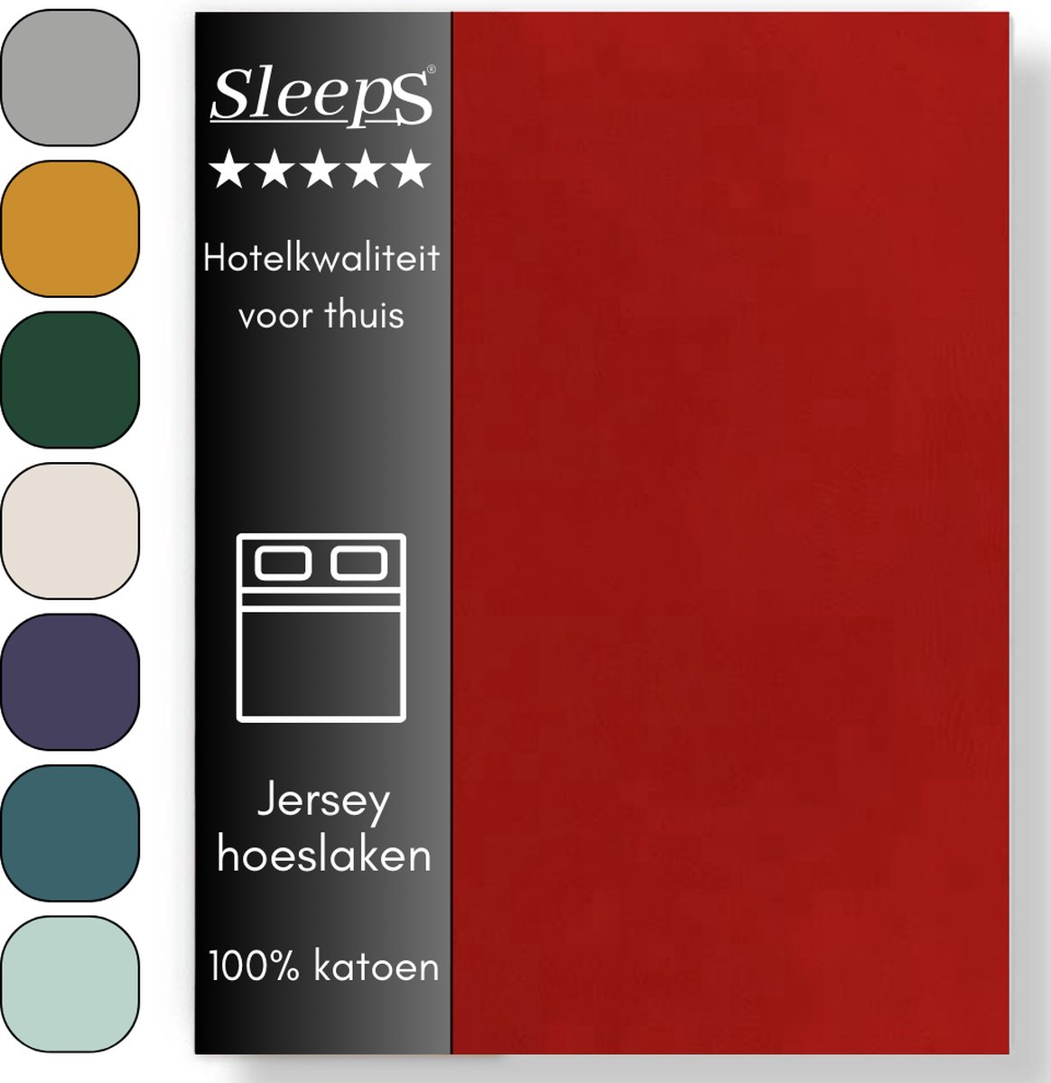 Sleeps Jersey Hoeslaken - Rood Lits-Jumeaux 180x200/220 cm - 100% Katoen - Hoge Hoek - Heerlijk Zacht Gebreid - - Strijkvrij - Rondom elastiek - Stretch -